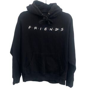 Friends Hoodie Sweatshirt Black LS Multicolor Logo Unisex Made in Pakistan Large